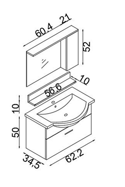 TETA HOME Eko 65 Cm Mdf Banyo Dolabı Seti