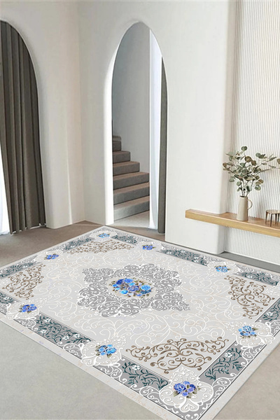 Viyana Home Dijital Kaymaz Klasik Renkli Çiçek Desen Yıkanabilir Yolluk Mutfa...