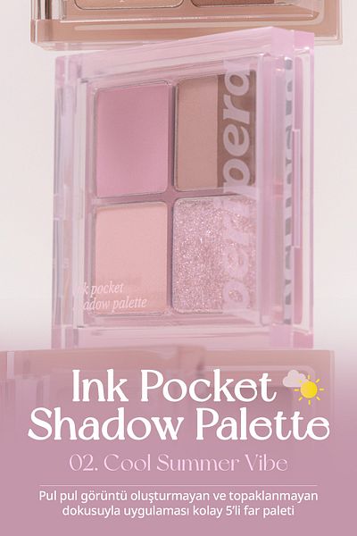 PERIPERA 5-Piece Eyeshadow Palette - Matte, Glitter Shades, Peripera Ink Pocket Shadow Palette (02 Cool Summer Vibe)