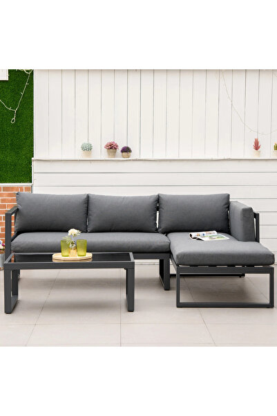 SCY Lempio Metal Ayak Fonksiyonel L Köşe Dış Mekan Oturma Grubu Şık Bahçe Mob...