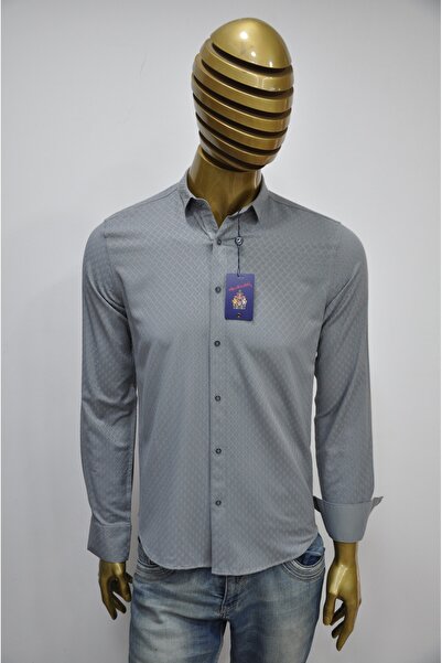 Erkek Slim Fit Zincir Desen Jakarlı Gömlek