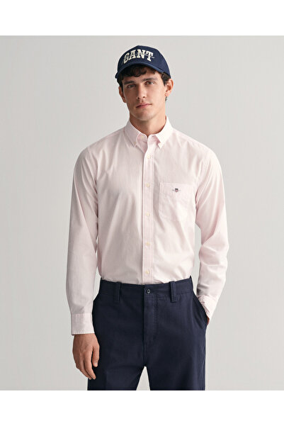 Gant Erkek Pembe Regular Fit Çizgili Düğmeli Yaka Gömlek