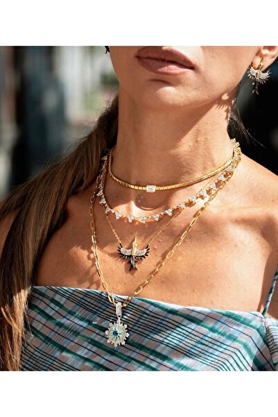 Ricco Jewellery 14 K Gold Kaplama 925 Ayar Gümüş Kırlangıç Kolye - Işıklı Kutuda Gönderim