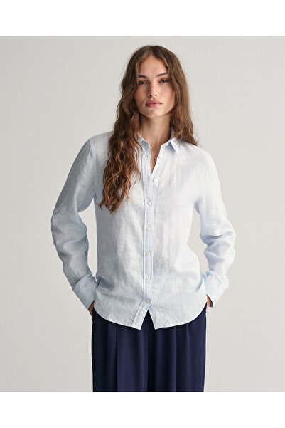 Gant Kadın Mavi Regular Fit Klasik Yaka Keten Gömlek