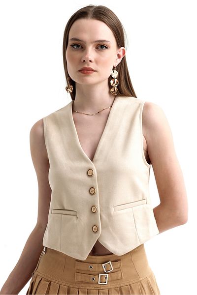 MD trend Women's V-Neck Buttoned Classic Suede Vest