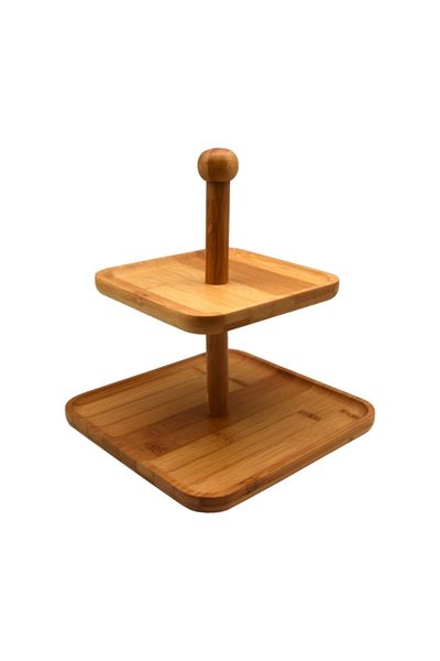 Bien Servi 2-Tier Elegant Square Bamboo Snack Stand 20 x 23.5cm