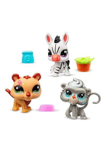 Sunman Littlest Pet Shop Mini's 3-Piece Figure Set - Zebra Lion Monkey