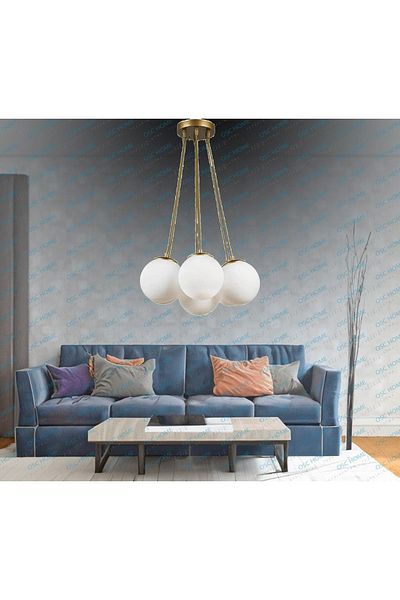 OSC HOME AYDINLATMA TASARIM Sports Chandelier 7-Piece Weated Globe White Glass 7-Piece Sports Chandelier 1 Piece