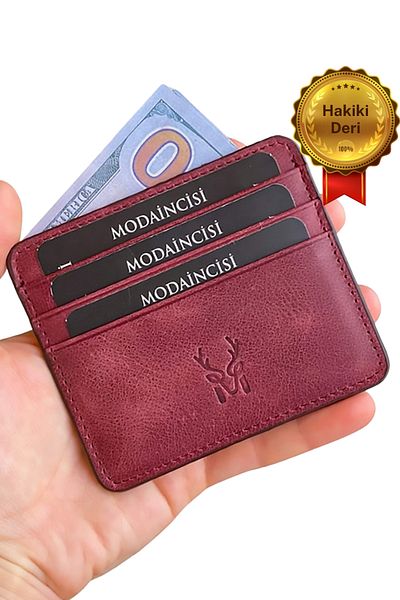Modica Claret Red Mini Γνήσιο Δερμάτινο Γυναικείο Θήκη Κάρτας - Θήκη Επαγγελματικής Κάρτας με Κουτί δώρου - Ariza