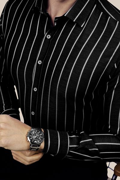 Etikmen Μαύρο και άσπρο ριγέ ανδρικό πουκάμισο Slimfit