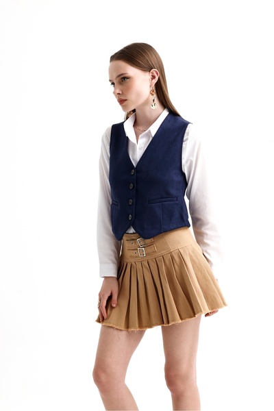 MD trend Women's V-Neck Buttoned Classic Suede Vest