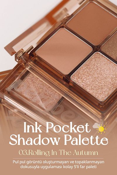 PERIPERA 5-Piece Eyeshadow Palette - Matte, Glitter Shades, Peripera Ink Pocket Shadow Palette (03 Rolling in The Autum)