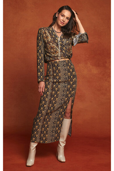 Pilea Bolour Yırtmaçlı Viskon Etek