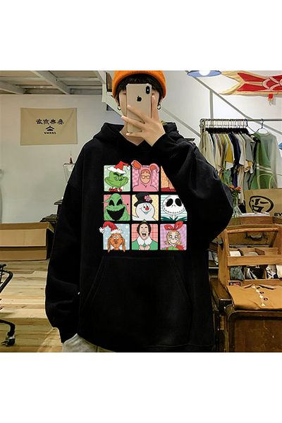 Touz Moda Φούτερ με χριστουγεννιάτικο χαρακτήρα με στάμπα μαύρο Unisex Oversize με κουκούλα