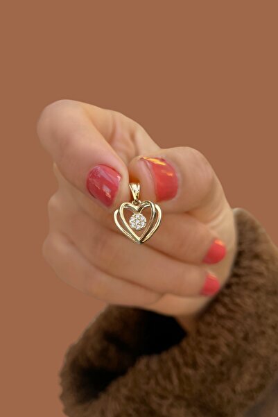 Altınaşkı Taşlı Kalp Altın Kolye Ucu