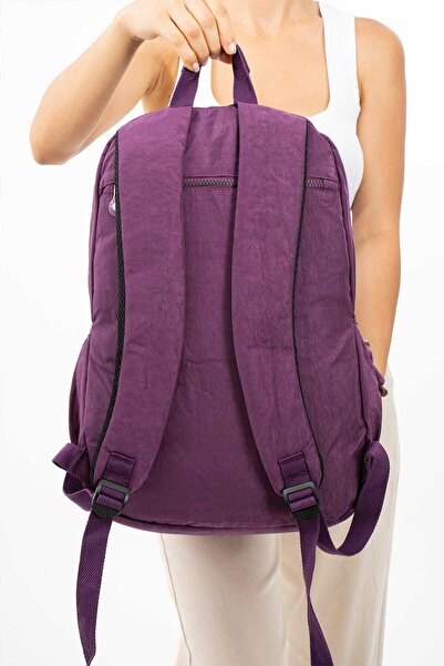 DUOMİNO Crinkle Fabric Water Resistant Large Size Purple Clinker Backpack/laptop Travel School Bag