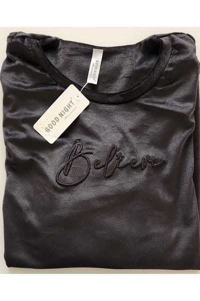 GOOD NİGHT Mom Size Velvet Long Sleeve Pajamas Set 255-4