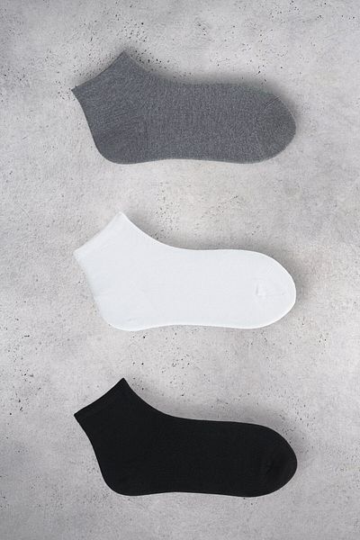 GRIMELANGE Brıege Bamboo Women's Socks - Half Socks, Solid, 3-Pack, Black/White/Anthracite Socks