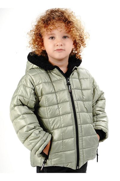 TRENDİMİZBİR Boy's Square Patterned Hooded Coat