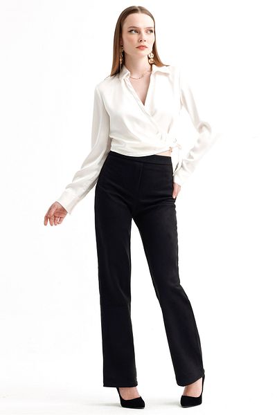 MD trend Pantaloni spanioli din piele intoarsa cu inchidere cu fermoar lateral cu talie elastica