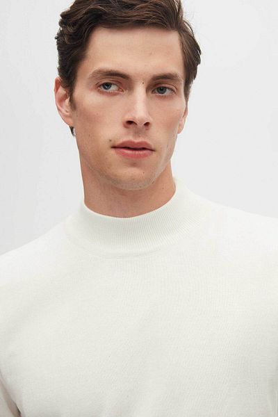 D'S Damat Regular Fit Ecru Cotton Blend Half Fisherman Knitwear Sweater