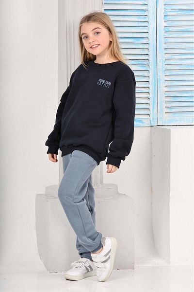 TRENDİMİZBİR Unisex Παιδικό σετ με 3 νήματα ράστερ με τσέπες μαύρο μπλε κάτω μπλουζάκι