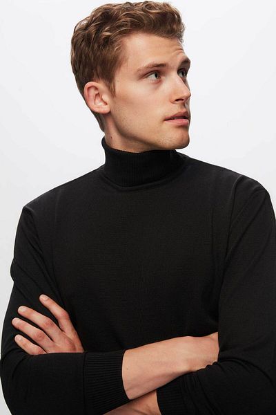 D'S Damat Schwarzer Rollkragenpullover aus Baumwollmischung - Regular Fit
