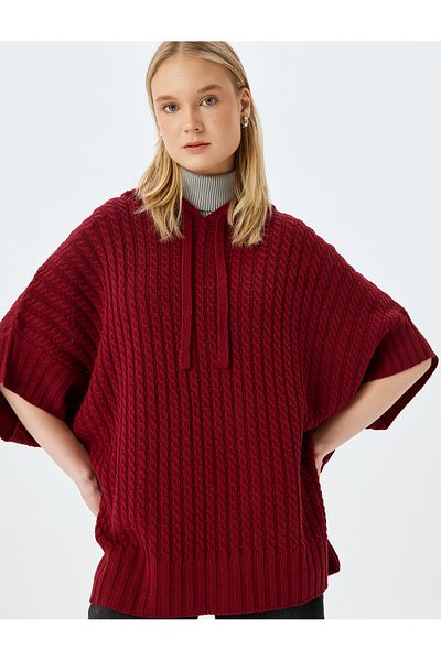 Koton Knitted Textured Oversize Knitwear - Hooded Short Sleeve