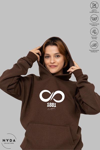 Nyda Collections Φούτερ με κουκούλα Ataturk 1881 με στάμπα Unisex - Μακρυμάνικο, Raster, Oversize βαμβακερό