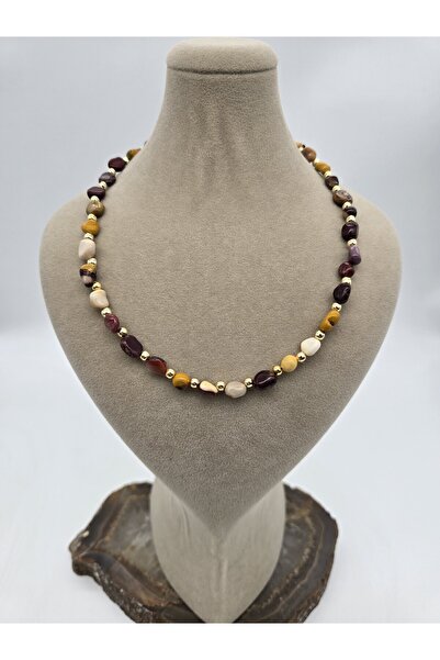 NBS Beautiful Naturel Stones Jasper Doğal Taş Kolye 40 cm Zarif ( Altın Kapla...
