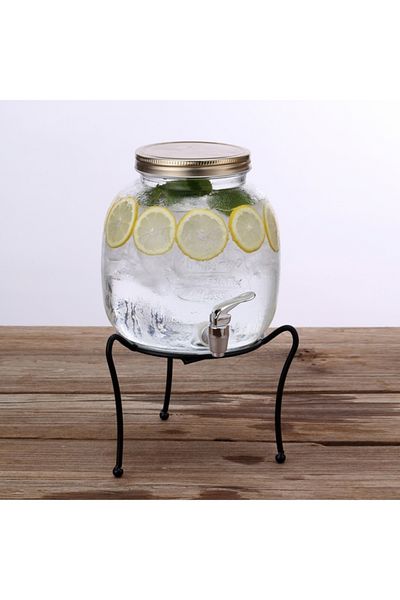 Bien Servi 2-Piece Elegant Glass Dispenser with Iron Stand
