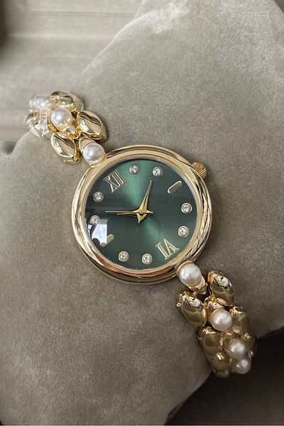 Leerybee Minimal Women's Watch with Pearls and Stones Nl-184