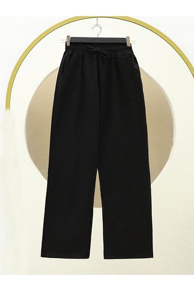 Modamorfo Wide Leg Jeans with Elastic Waist Pockets - Black