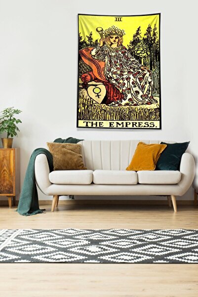 Pelangi Multirenk Tarot Kartı Empress Leke Tutmaz Kadife Kumaş Duvar Örtüsü D...