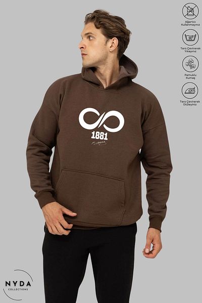 Nyda Collections Φούτερ με κουκούλα Ataturk 1881 με στάμπα Unisex - Μακρυμάνικο, Raster, Oversize βαμβακερό