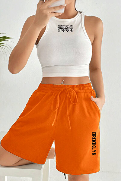 Superlife Pantaloni scurți confortabili pentru femei, cu talie elastică, cu buzunare, imprimați SPR25SRK208