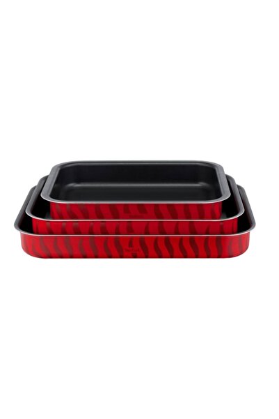 TEFAL Oven Tray Set | 3pcs | Rectangular 41x29 / 37x27 / 31x24cm | Non-Stick | Red