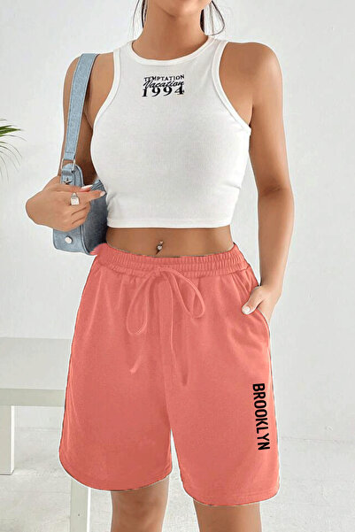 Superlife Women's Comfortable Fit Elastic Waist Printed Shorts with Pockets Spr25Srk208