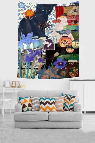 Pelangi Renkli Dünyam Leke Tutmaz Kumaş Duvar Örtüsü Duvar Halısı Tapestry