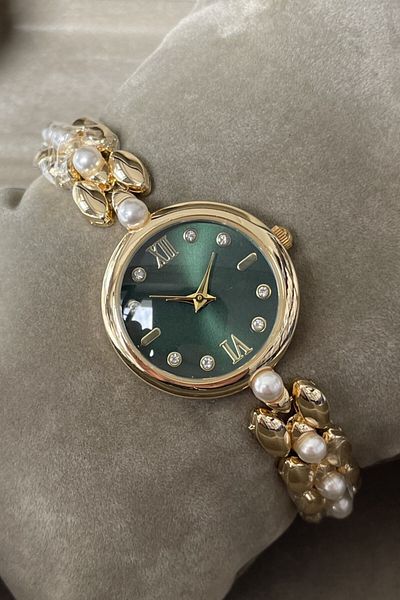 Leerybee Minimal Women's Watch with Pearls and Stones Nl-184