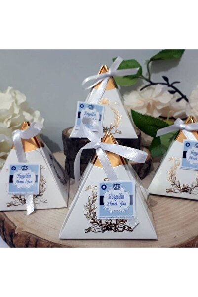 Hayaller Dükkanı 30 Adet İşlemeli Piramit Modeli Karton Kutu Bebek Mevlüt şek...