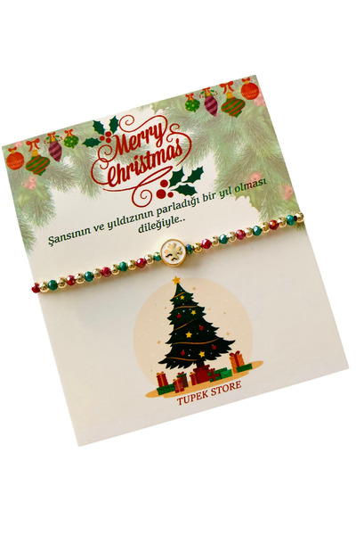 Tupek Store 2026 Yılbaşı Christmas Bilekliği Yeni Yıl Hediyesi Beyaz Yonca Detaylı Şans Bileklik