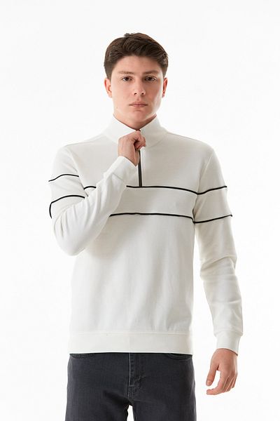 Fulla Moda Pruhovaná mikina s polovičním stojáčkem na zip