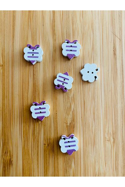 Kartopu White Painted Patterned Shaped Wooden Button 14mm X 14mm. Pack of 6. Bee.