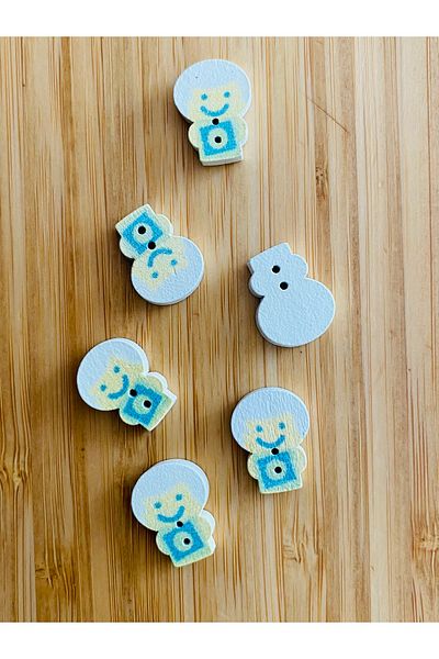 Kartopu White Painted Patterned Shaped Wooden Button 17 mm X 13 Mm. Pack of 6. The Big Head.