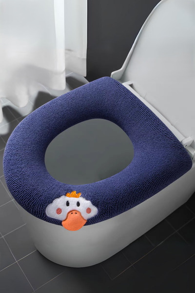 Emmaisie Yumuşak Dokulu Esnek Yıkanılabilir Klozet Kapağı Kılıfı - Sevimli Kulp Model Lacivert