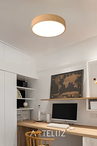 ARTELUZ AHŞAP GÖRÜNÜMLÜ MODERN METAL PLAFONYER AVİZE (30 CM)