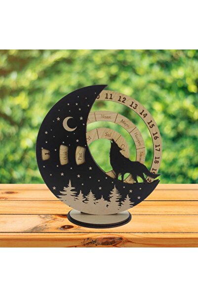 şamaksesuar 2025 Yılbaşı Takvim Türkçe Yazısı Ile Siyah & Akçaağaç Rengi masaüstü Ahşap Standı