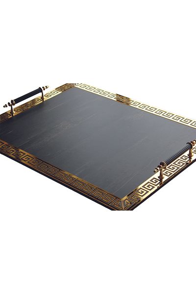 şamaksesuar Wooden and Mirrored Gold Plexiglass Decorative and Decorative Coffee Cup Tray (45 X 35 CM)