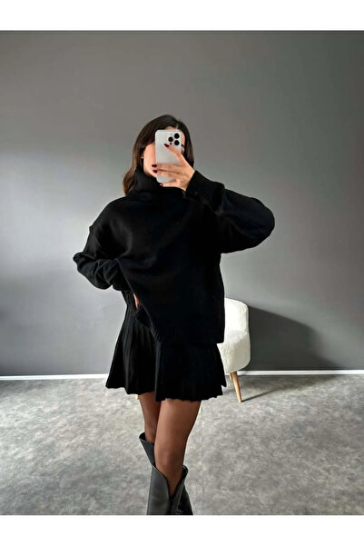 Cistern İstanbul Γυναικείο Σετ Μαύρη Πλισέ Φούστα Πουλόβερ Κάτω Τοπ